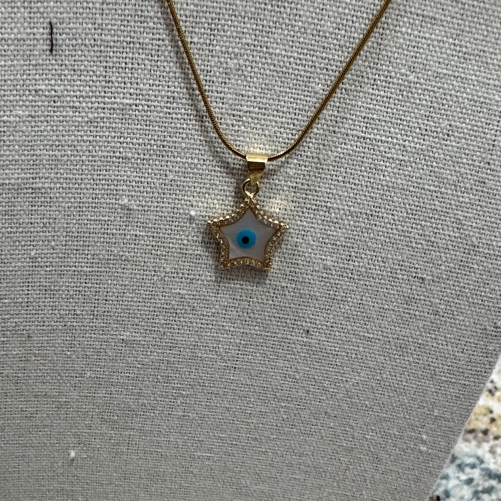 Gold Star Pendant Necklace with Blue Accent